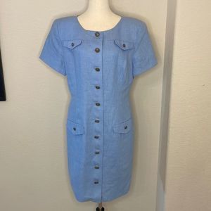 KELLY GRAHAM vintage light blue linen 80’s/90’s dress